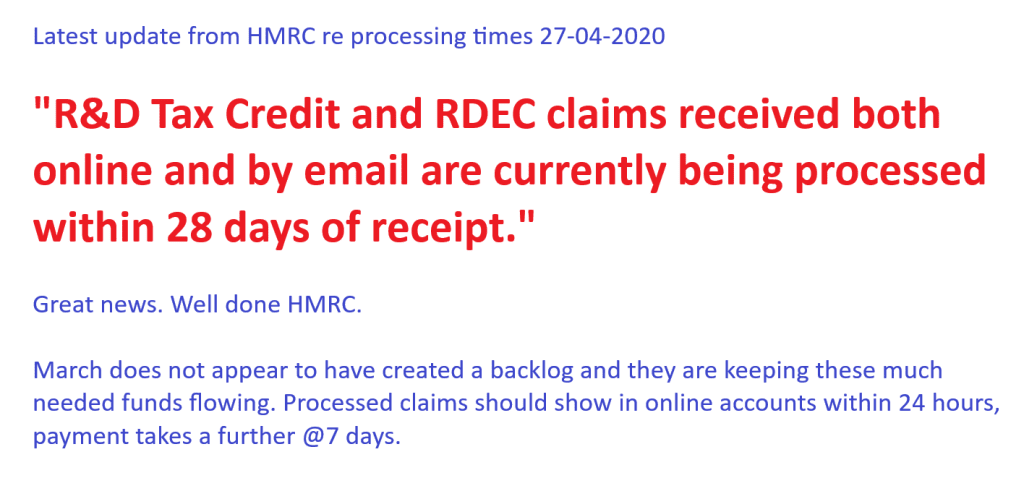 Latest update from HMRC about R&D Tax Credit processing times